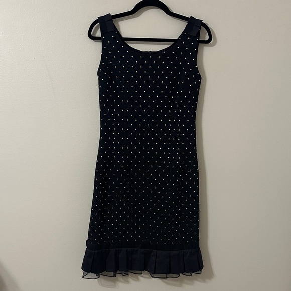 Sara Campbell Black Jacquard Dress Gold Dots Ruffle Detail Sz 10 Party Chic - Picture 1 of 10